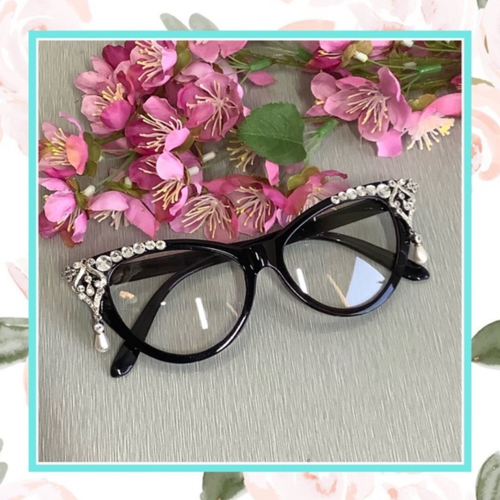 🌸 BLING CLEAR GLASSES DIAMOND RHINESTONE PEARL